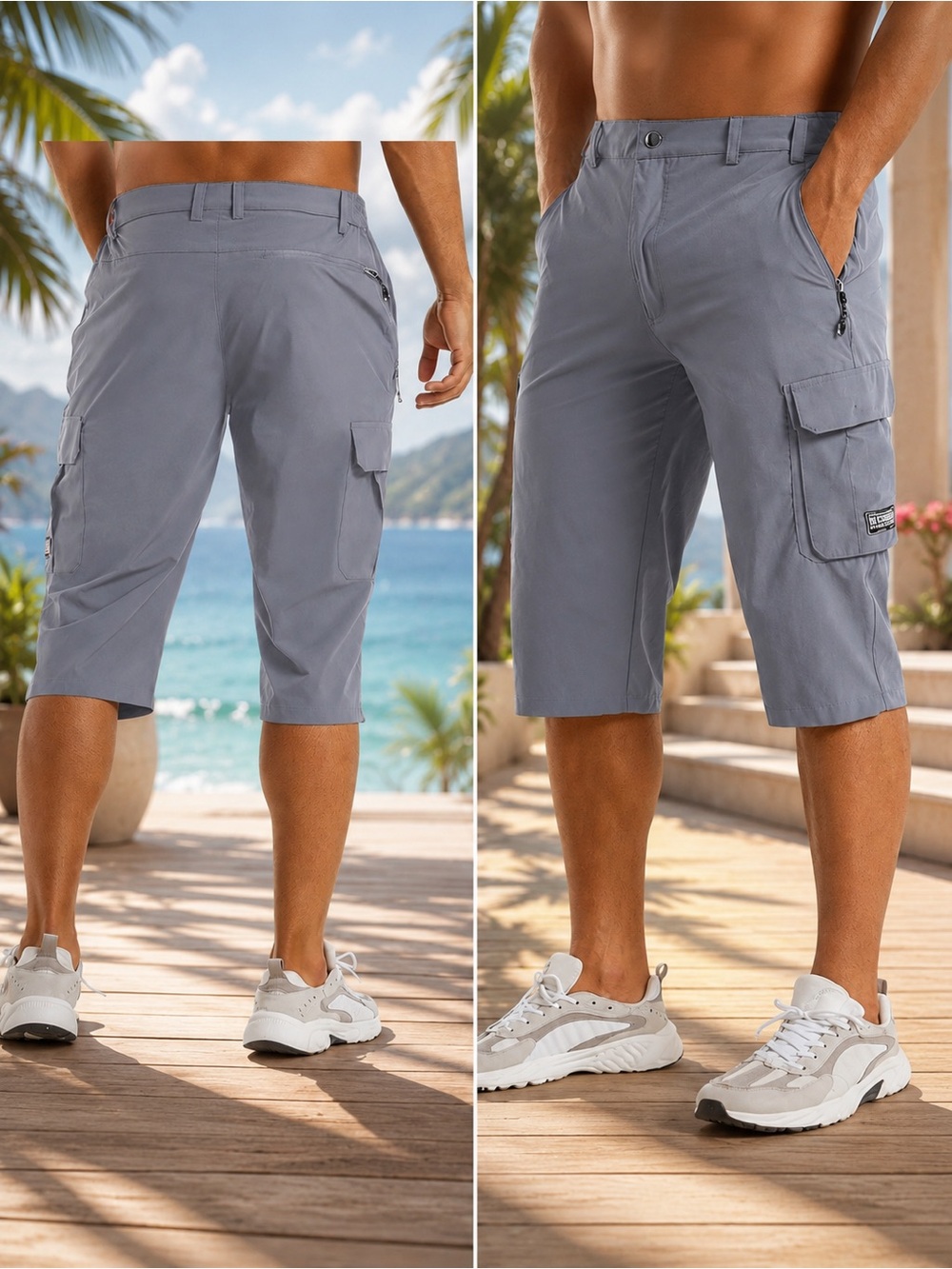 NWT MagcoMSEN Men's Gray Casual Cargo Hybrid Shorts sz 34